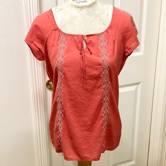Old Navy Women’s S/S Orange Boho Peasant Top with Embroidery and Neck Ties - M - Picture 1 of 16